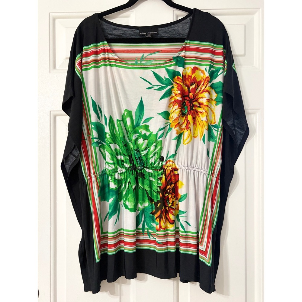 Isabella Rodriguez | Floral Dolman Sleeve Elastic Waist Top | 3X || Multicolor|